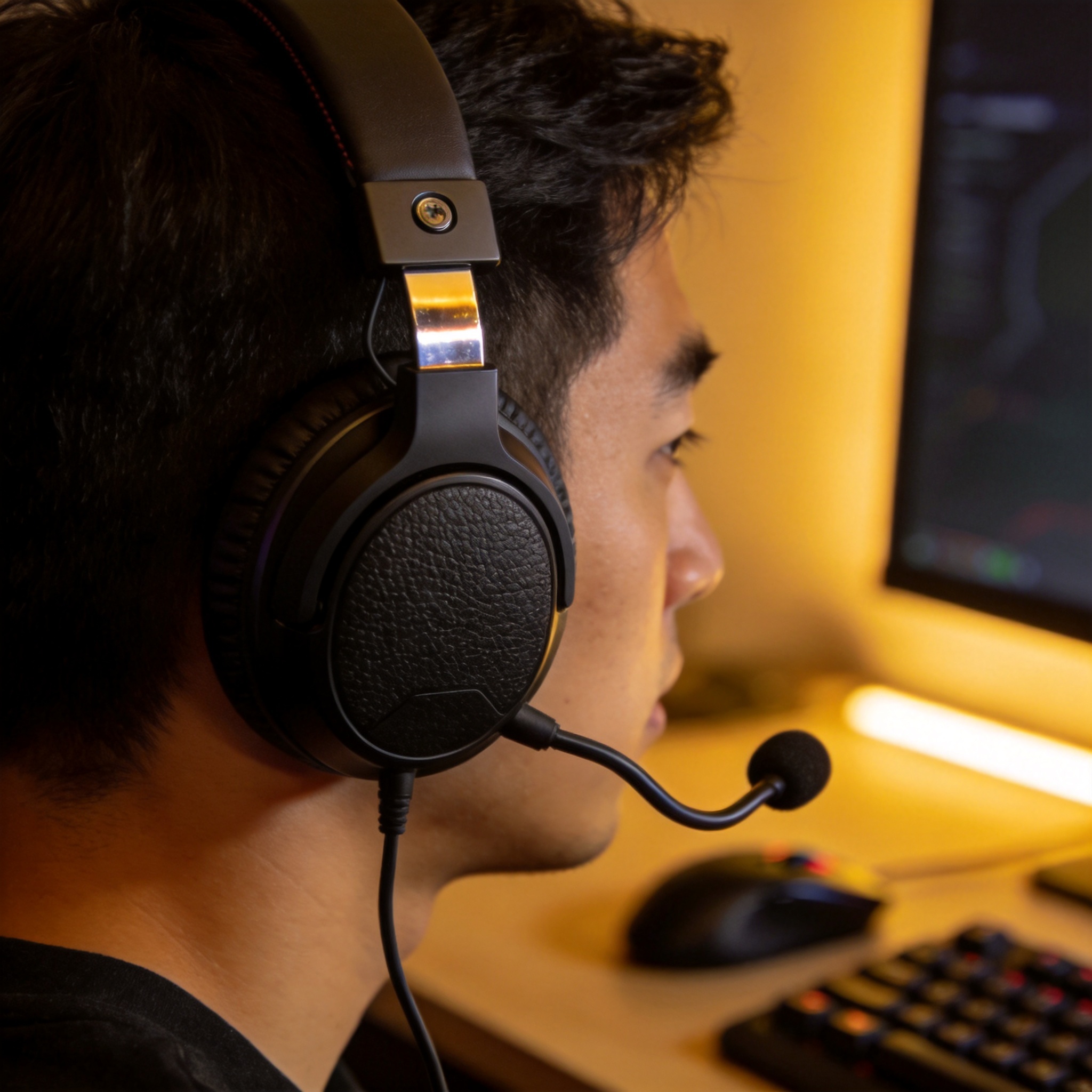 电竞耳机佩戴效果与降噪功能展示